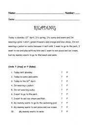 English Worksheet: Reading
