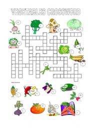 English Worksheet: Vegetables crossword