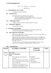 English Worksheet: U10_Grade 11th_Nature in danger_speaking