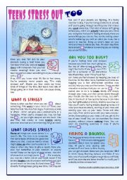 English Worksheet: reading & comprehension about TEENAGE STRESS + rephrasing + Key