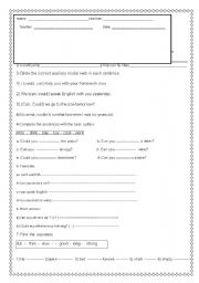 English worksheet: test can could