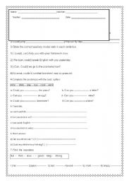 English Worksheet: test can could