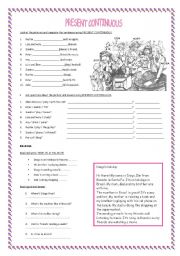 English Worksheet: PRESENT CONTINUOUS (grammar practice and reading comprehension)