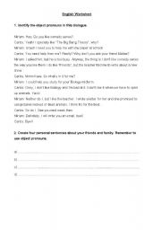 English Worksheet: object pronouns dialogue