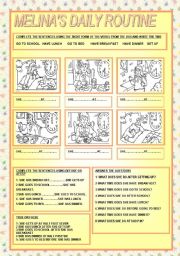 English Worksheet: MELINA´S DAILY ROUTINE