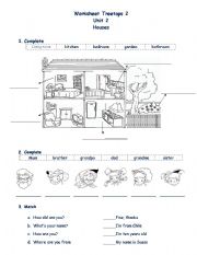 English Worksheet: ROOMS AND FAMILY MEMBERS . TREETOPS 2
