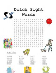 English Worksheet: Dolch Sight Words Word Search