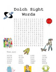 English worksheet: Dolch Sight Words Word Search