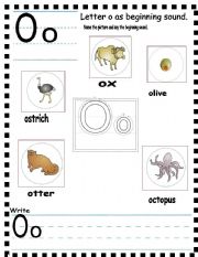 ABC Letter Oo as beginning sound and sentences