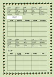 English worksheet: CLASSIFY DIAGNOSTIC BASIC VOCABULARY 