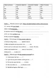 English Worksheet: Possessive adjectives & possessive pronouns &object  pronouns