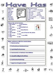 English Worksheet: Have has worksheet