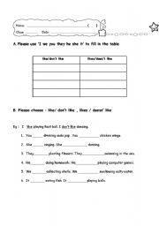 English Worksheet: like/dont like 