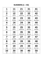 NUMBERS 1- 50 - ESL worksheet by maryleonardi