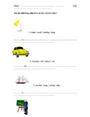 English Worksheet: Adjective order activity 1
