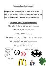 English Worksheet: Imagery / figurative language