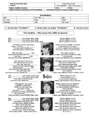 English Worksheet: The Beatles - She loves you - Present Simple