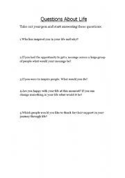 English Worksheet: Questions About Life