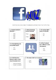 English Worksheet: FACEBOOK QUIZ