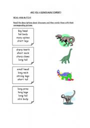 English worksheet: Matching activity: Dinosaurs.