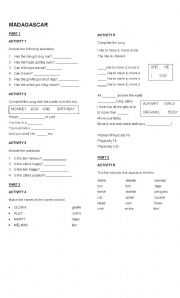 English Worksheet: Madagascar . movie worksheet