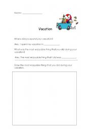 English worksheet: My  Best Vacation