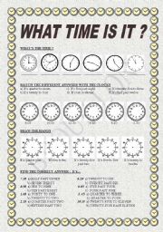 English Worksheet: WHAT TIME IS IT? (1st part) + Keys