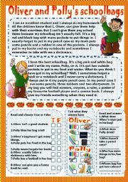 English Worksheet: oliver and pollys schoolbags