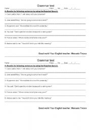 English Worksheet: grammar test (reported speech)