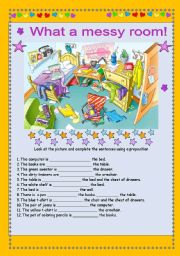 English Worksheet: What a messy room