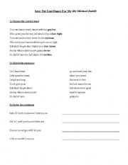 English worksheet: Song - Save The Last Dance For Me