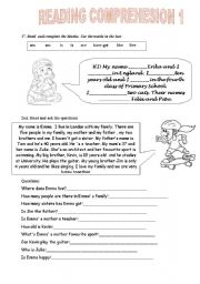 English Worksheet: reading comprehension 1