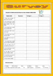 English Worksheet: Survey: healthy habits