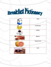 English worksheet: BREAKFAST PICTIONARY