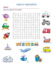 English Worksheet: Means of transportation Puzzle