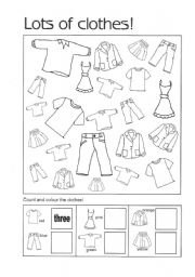 Count and colour the clothes - ESL worksheet by colour-my-world