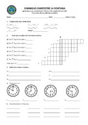 English Worksheet: days of week, numbers and the time