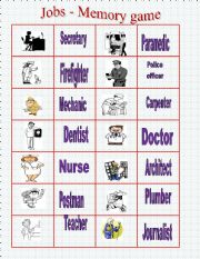 English Worksheet: jobs memory game