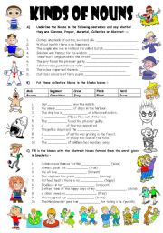 EXERCISES ON TYPES OF NOUNS - 4 Pages (Editable with Key)