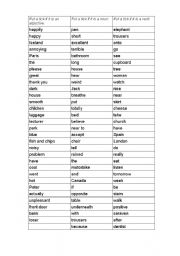 English worksheet: identifying adjectives, nouns, verbs
