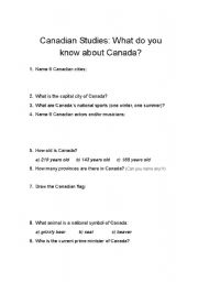 English Worksheet: Canadian Studies: What do you know about Canada?