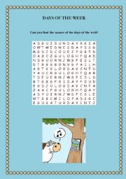 English Worksheet: Days of the Week Wordsearch