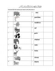 English worksheet: animals