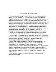 English Worksheet: the role of the teacher