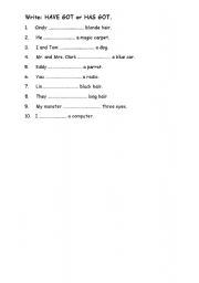 English worksheet: HAVE GOT or HAS GOT