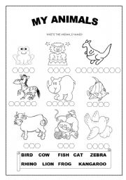 English Worksheet: ANIMALS - WRITE THEIR NAMES