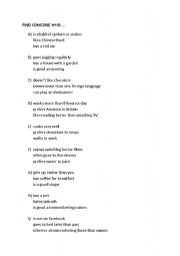 English Worksheet: find someone who
