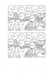 English Worksheet: Colours Clowns