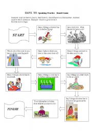 English Worksheet: Have to  Speaking  Board Game