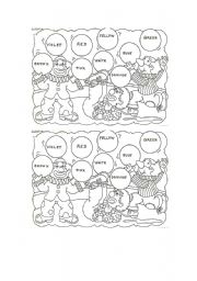 English Worksheet: Colours Clowns -mixed colours